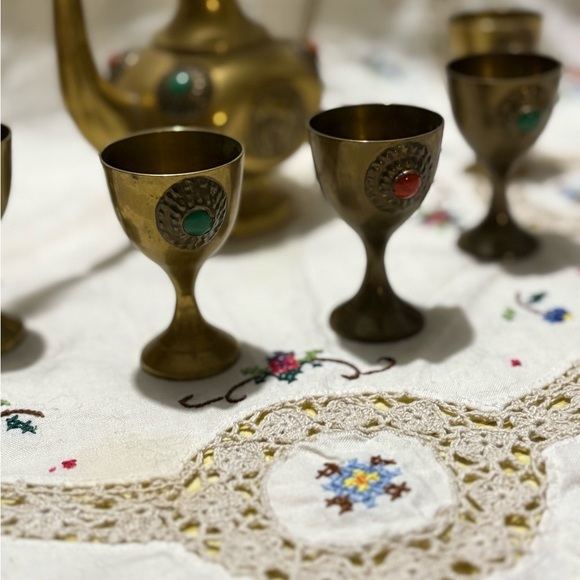 Vintage Brass Mini 8” Tea Set with Carafe and Cups - Picture 4 of 14